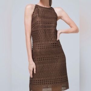 White House Black Market Size 0 Brown Metallic Lace Halter Dress Sheath Cocktail